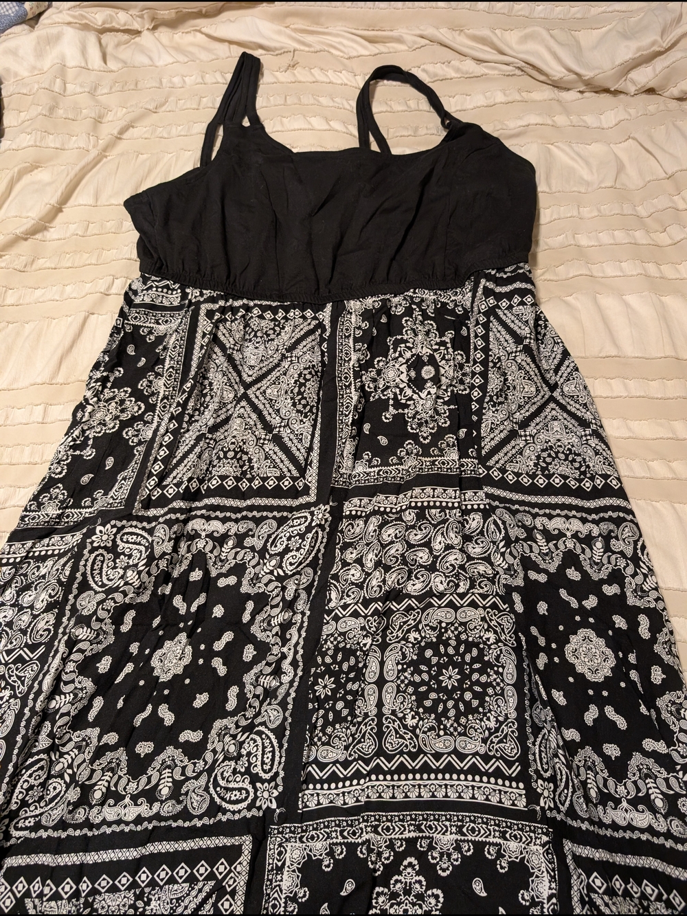 Black and White Bandana Maxi Dress with Adjustable Straps